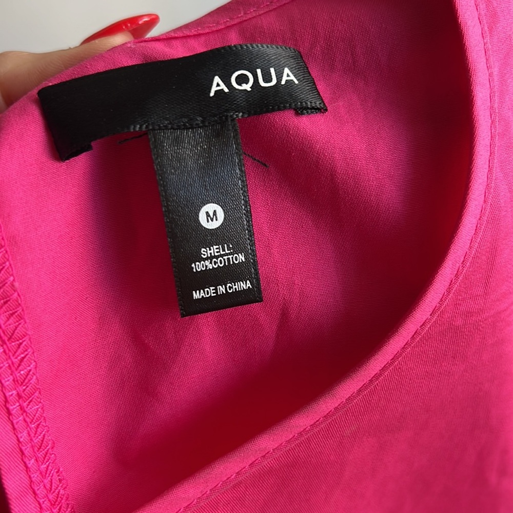 AQUA Bloomingdale’s pink poplin puff sleeve tiered dress - Picture 8 of 8